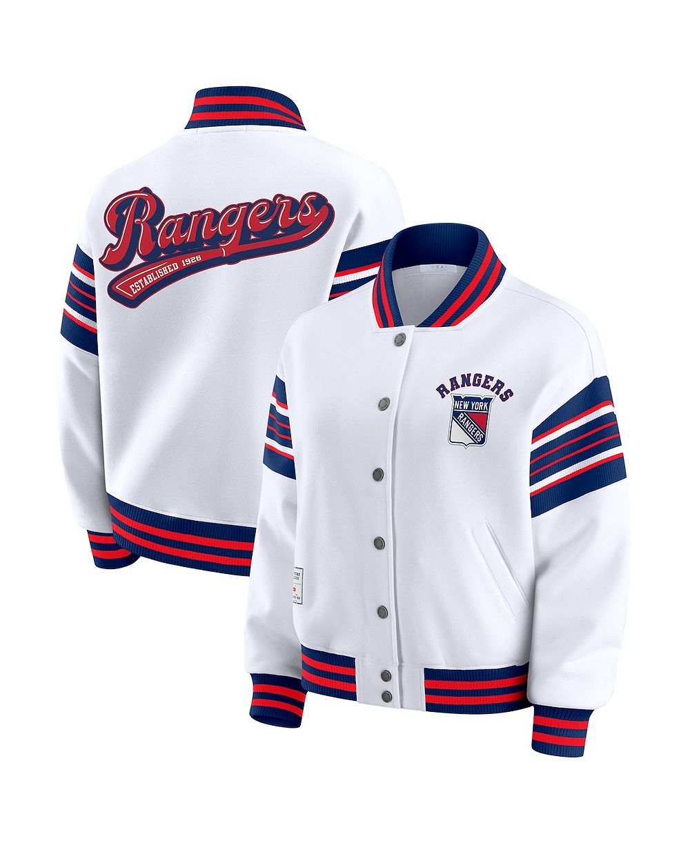 WEAR by Erin Andrews Women's White/Blue New York Rangers Full-Snap Fleece Sweatshirt Jacket