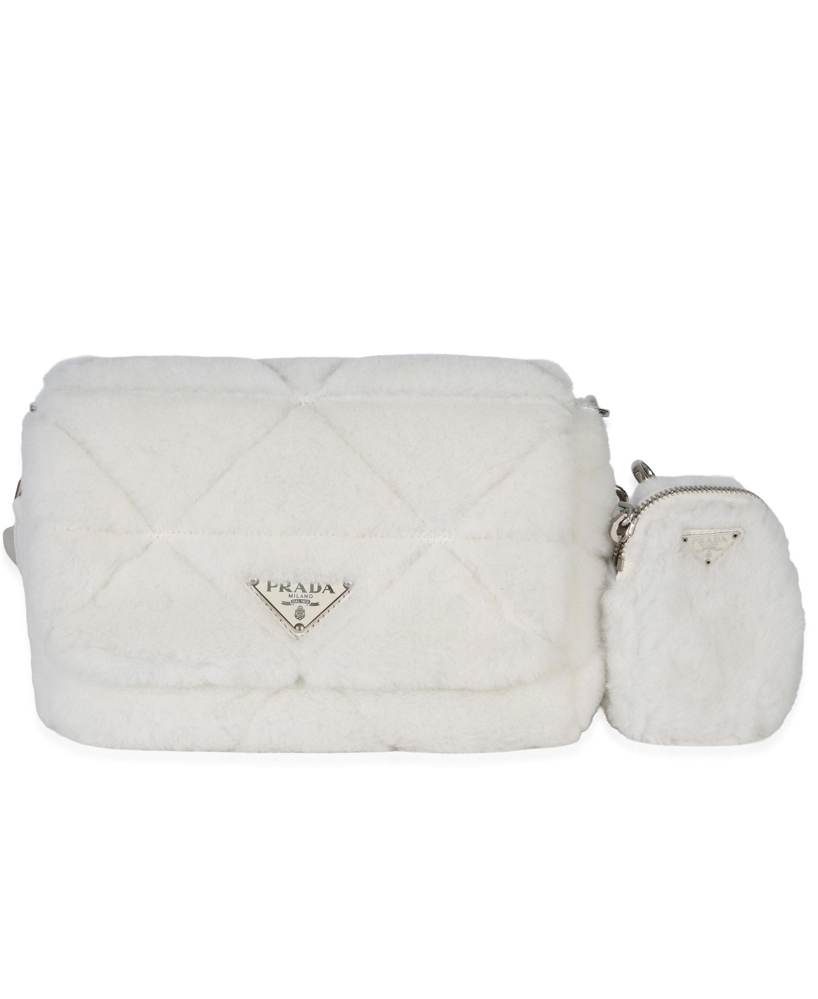 Pre-Owned Prada White Shearling Patchwork System Flap Bag