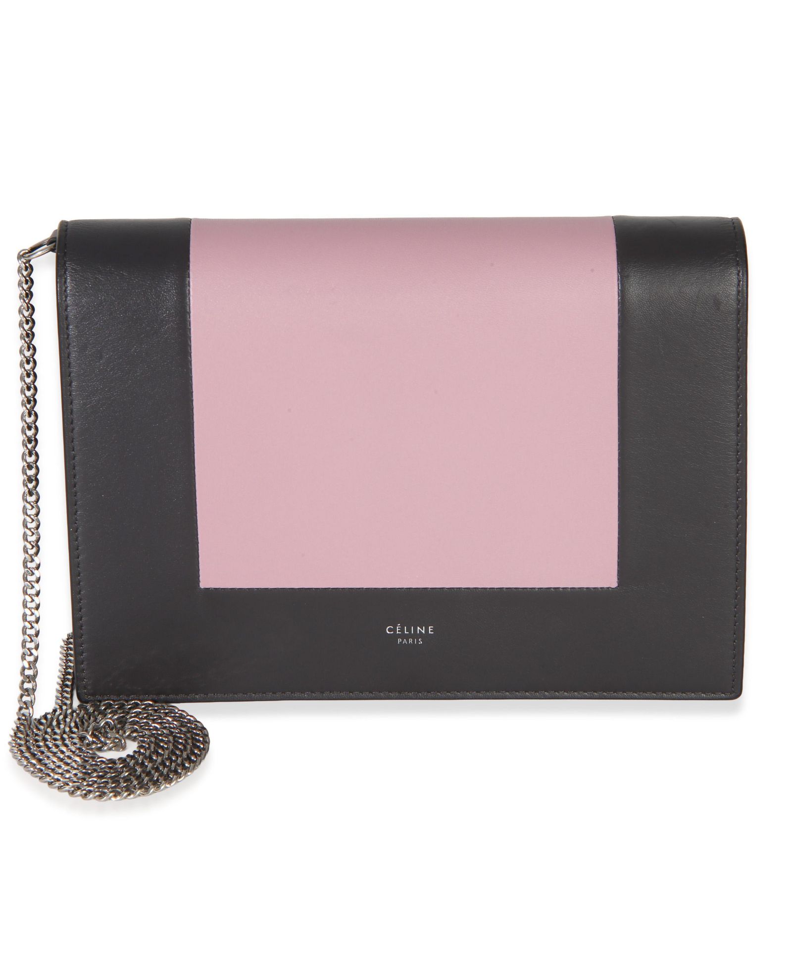Pre-Owned Celine Grey Pink Smooth Calfskin Frame Evening Clutch On Chain