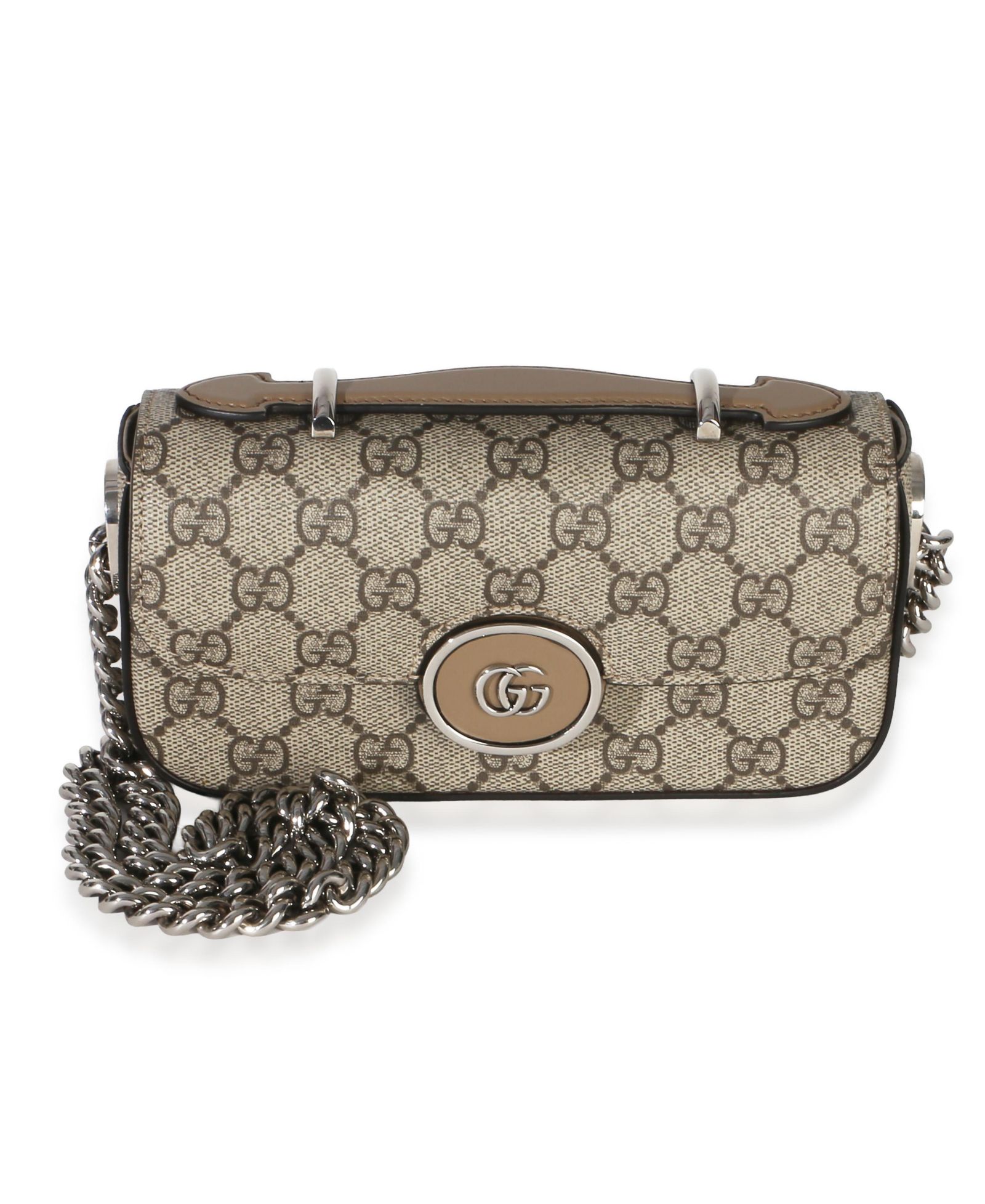 Pre-Owned Gucci сумка через плечо Petite GG Top Handle Chain Shoulder Bag Beige Ebony GG Supreme Senna
