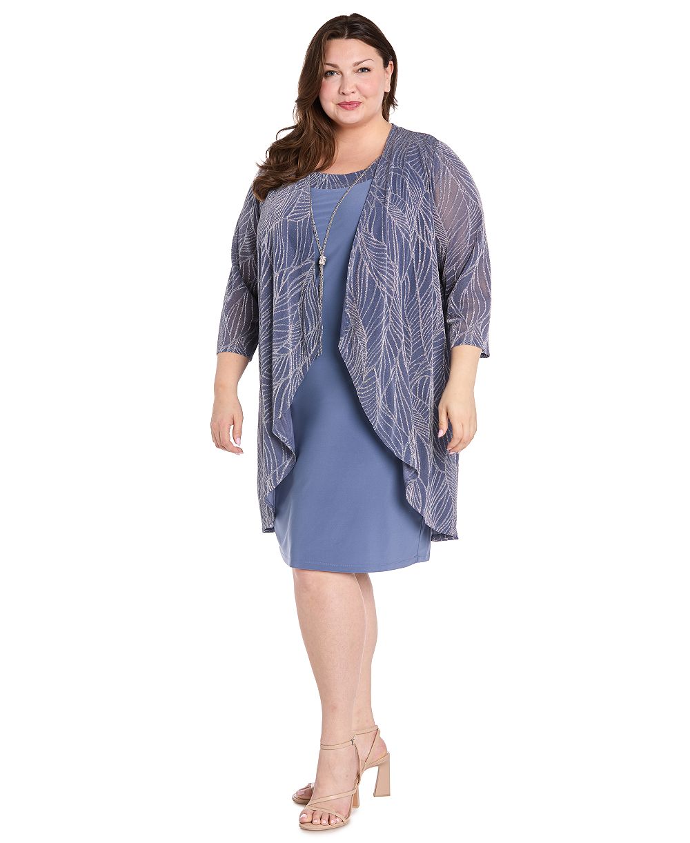 R & M Richards Plus Size Ruffle Knit Dress & Jacket, 2-Piece Set