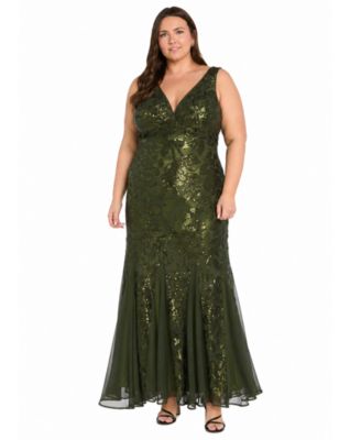 R & M Richards Plus Size V-Neck Sequined Gown