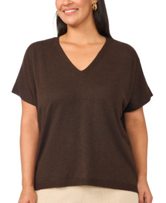 Vince Camuto Plus Size V-Neck Short-Sleeve Boxy Sweater