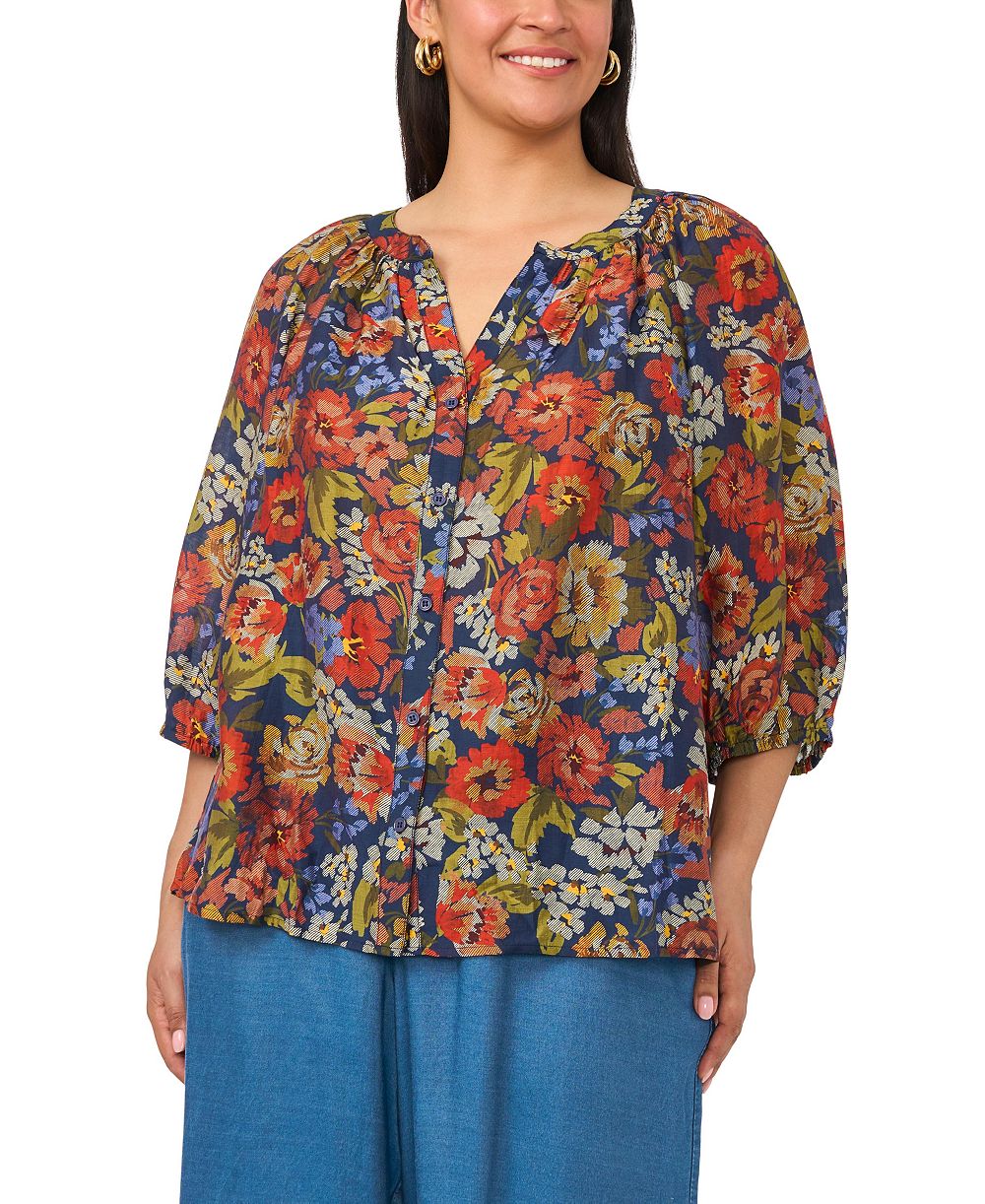 Блузка Vince Camuto Plus Size с V-образным вырезом и рукавом 3/4