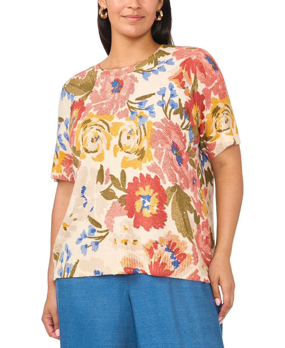 Vince Camuto Plus Size Short-Sleeve Crewneck Sweater