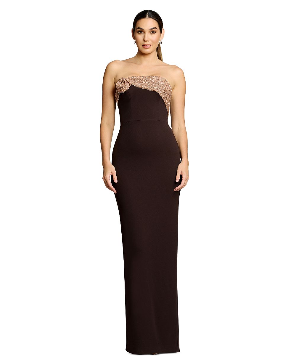 Dress the Population Women's Strapless Rosette-Knot-Draped-Overlay Dress