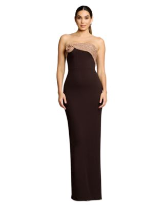Dress the Population Women's Strapless Rosette-Knot-Draped-Overlay Dress