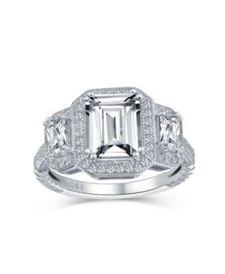 Bling Jewelry Art Deco Style 3CT CZ Statement Ring Cubic Zirconia Emerald Cut and Baguette .925 Sterling Silver