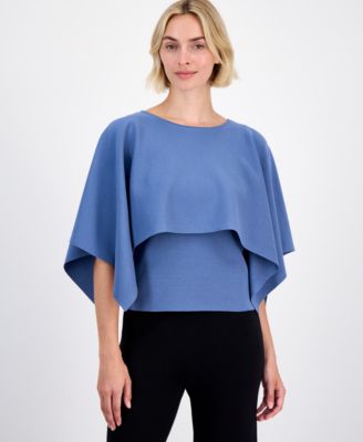 Anne Klein Women's Boat-Neck Cape-Overlay Sweater