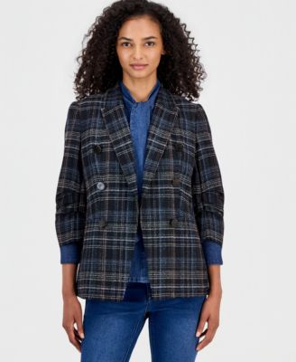 Anne Klein Women's Plaid Faux-Double-Breasted Blazer