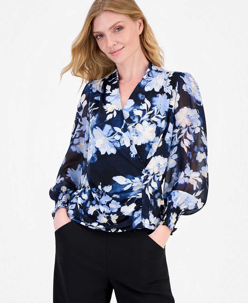 Женский топ Anne Klein Faux-Wrap Smocked-Cuff