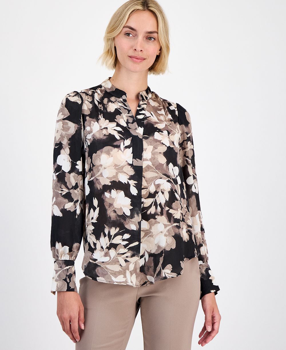 Женская блузка Anne Klein V-Neck Pleated-Front Blouse