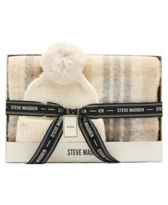 Steve Madden English Plaid 2-Piece Beanie and Scarf Set