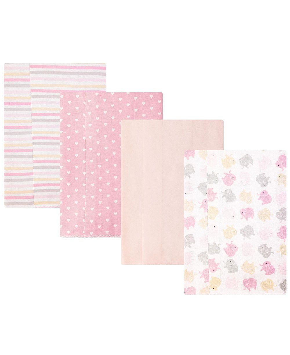Hudson Baby Girl Cotton Poly Flannel Burp Cloths 4-Pack, Elephant