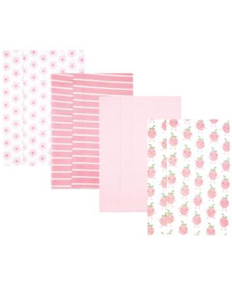 Hudson Baby Girl Cotton Poly Flannel Burp Cloths 4-Pack, Happy Strawberries