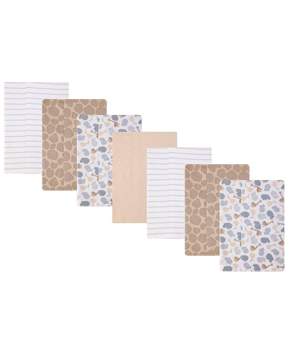 Hudson Baby Infant Cotton Poly Flannel Burp Cloths, Safari Friends 7-Pack