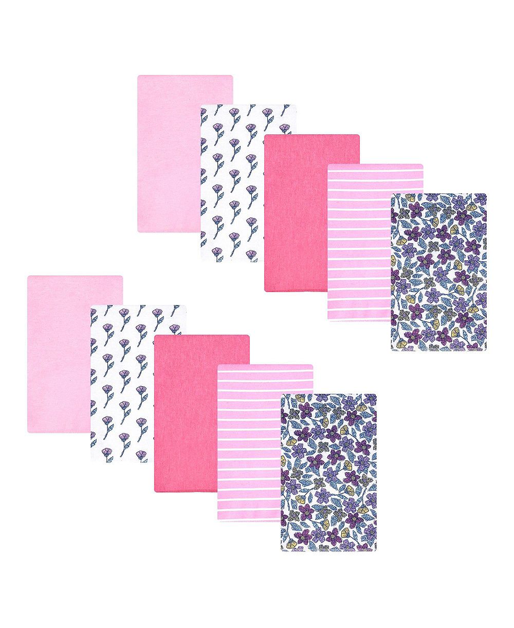 Hudson Baby Girl Cotton Poly Flannel Burp Cloths 10-Pack