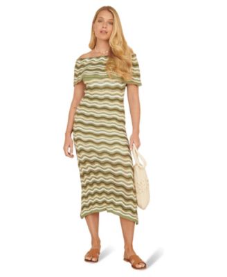 Платье миди Yumi Women's Stripe Crochet Knit Bardot