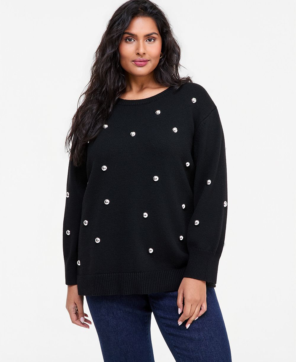 I.N.C. International Concepts Plus Size Crewneck Grommet Sweater, Macy's Exclusive