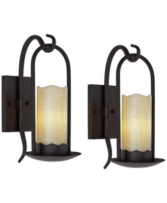 Franklin Iron Works Rustic Wall Light Sconces Set of 2 Hardwire 6 1/2" Fixture Faux Candle for Bedroom Bedside Living Room Hallway