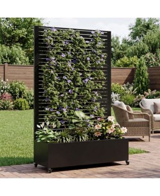 Asagikoiai Rolling Metal Raised Garden Bed with Trellis and Drainage, Outdoor Planter Box
