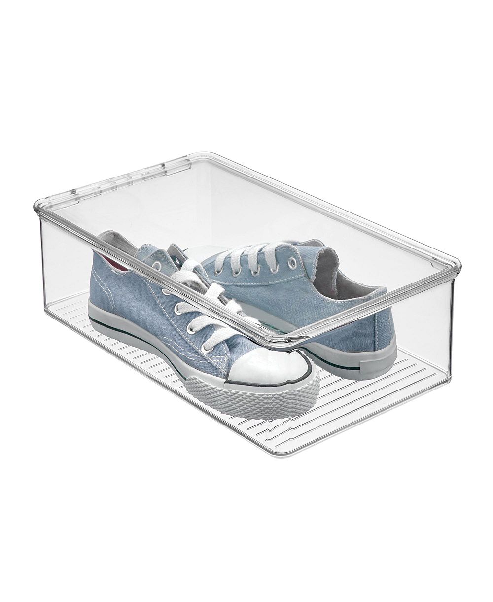 iDesign Stackable Plastic Shoe Box with Hinged-Lid for Sneakers or Flats