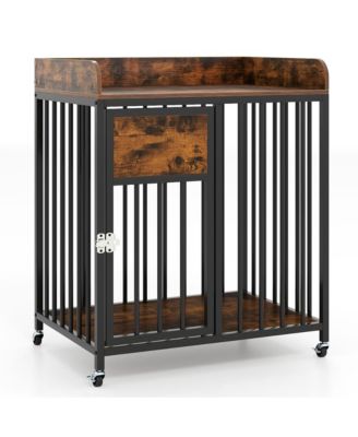 RUIE Dog Crate Furniture with Wheels and Tabletop for Small Dogs
