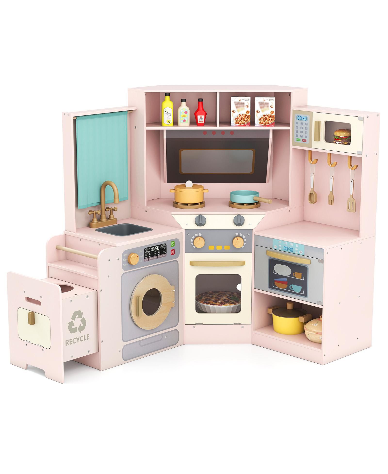Деревянный игровой набор Gymax Corner Kitchen с музыкой и светом для детей от 3 лет