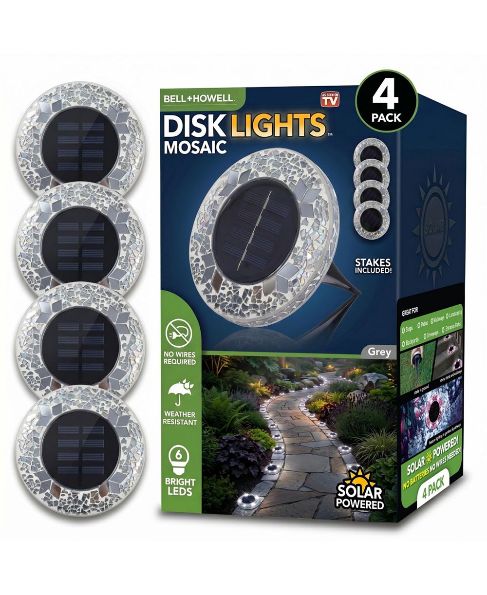 Bell + Howell Mosaic Disk Lights Solar Powered 6 LED Weather Resistance Path Lights 4-Piece