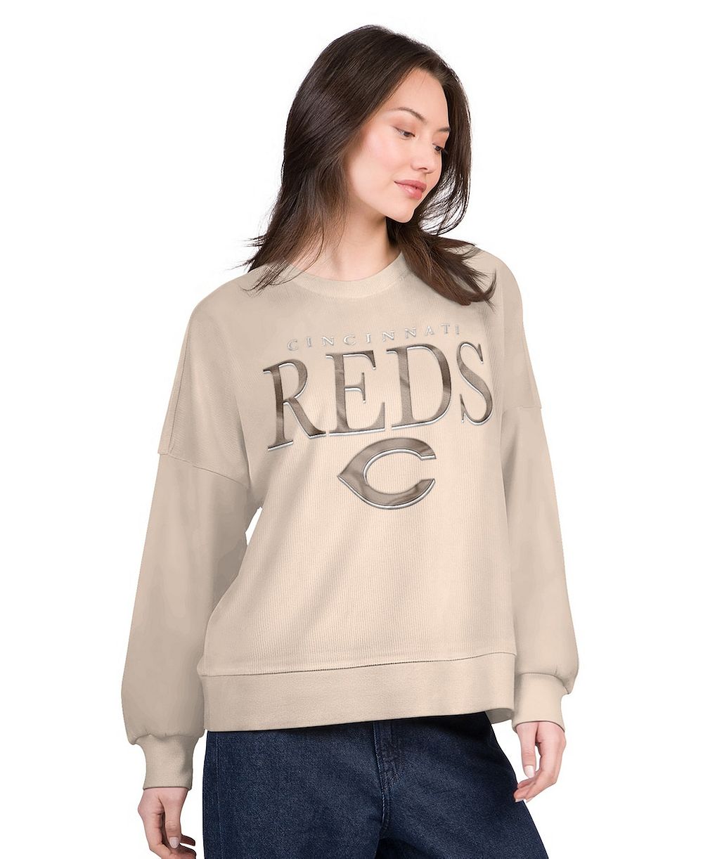 G-III 4Her by Carl Banks Women's Sand Cincinnati Reds Oversized Vet II Sweatshirt