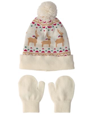 Carter's Toddler Boys' and Girls' 2T-4T Fair Isle Pom-Pom Beanie & Mittens, 2-Piece Set