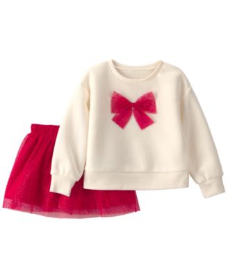 Carter's Toddler Girls' 2T-5T Tulle Bow Fleece Long-Sleeve Top & Skort, 2-Piece Set