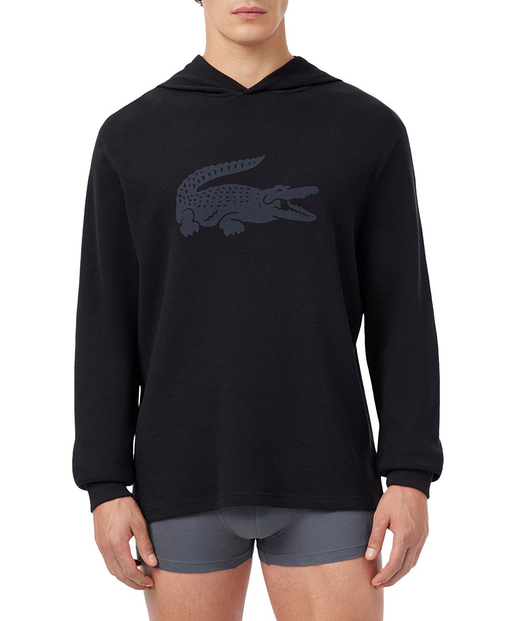 Мужское худи Lacoste для сна с графическим принтом и вафельной вязкой