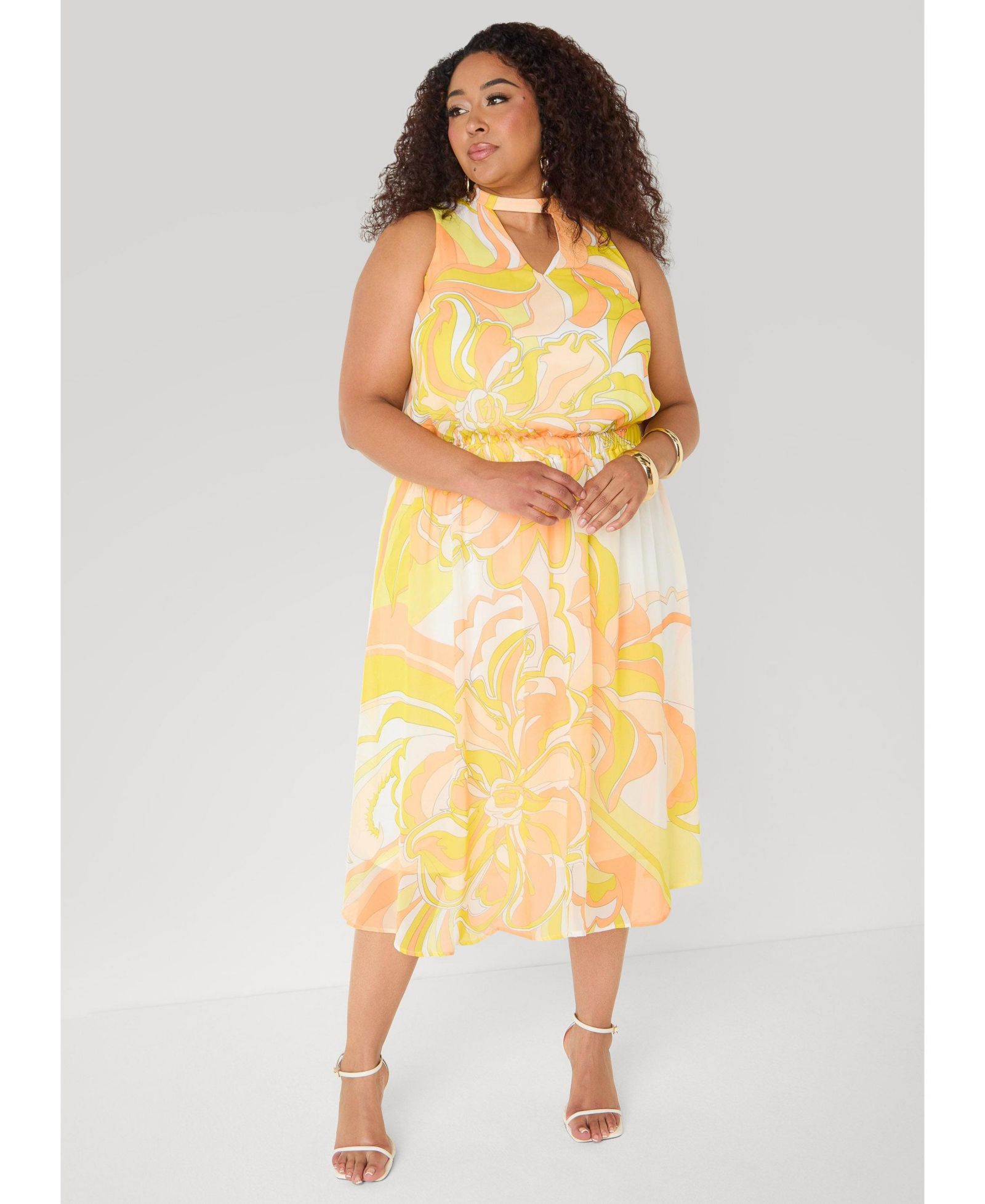 Ashley Stewart Женское платье Plus Size Keyhole Floral Print Midi