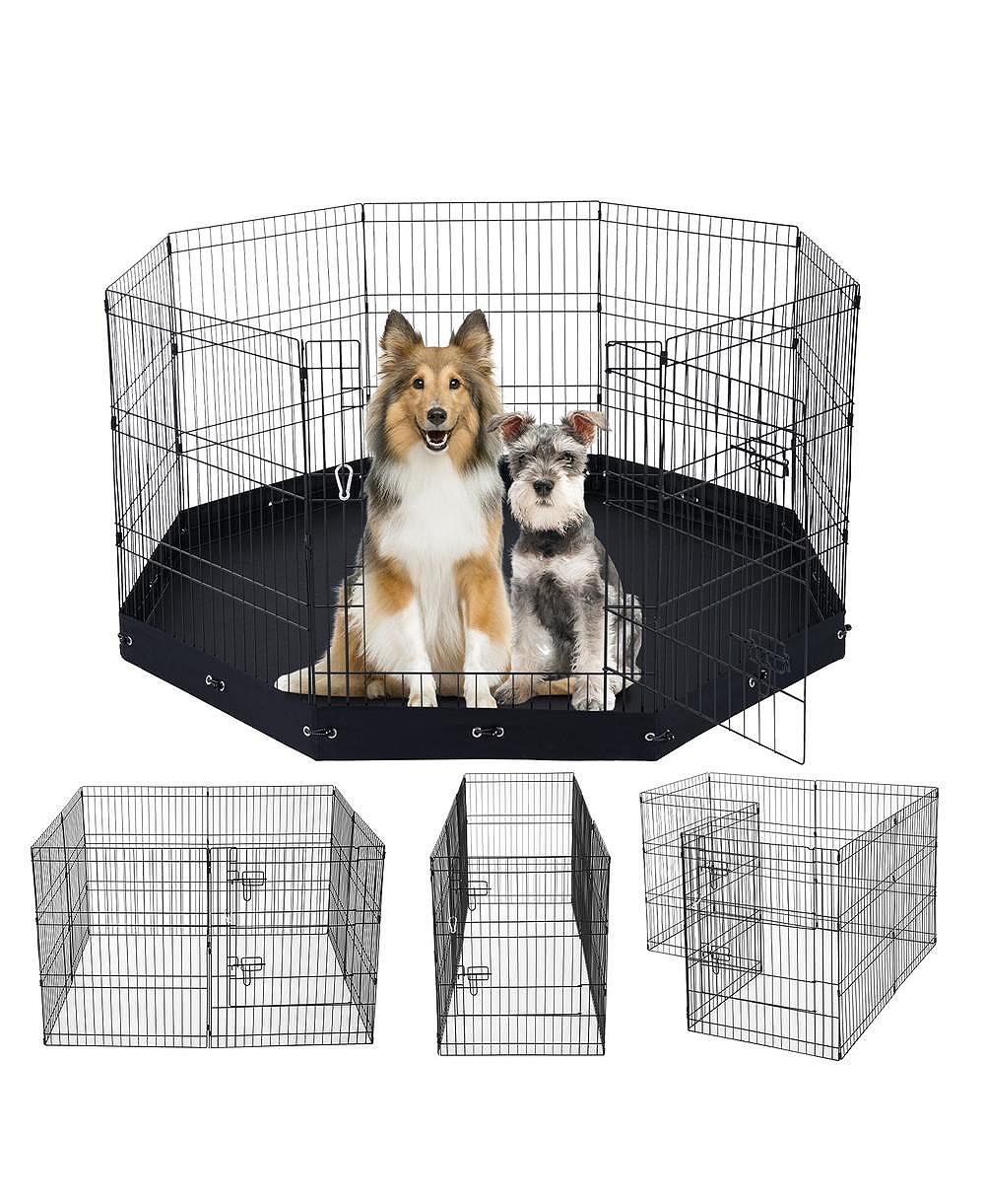 RUIE 8 Panel Foldable Metal Dog Exercise Pen with Bottom Pad 30 in H x 24 in W