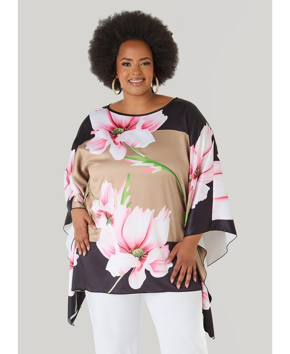 Ashley Stewart Women's Plus Size Floral Print Satin Tunic