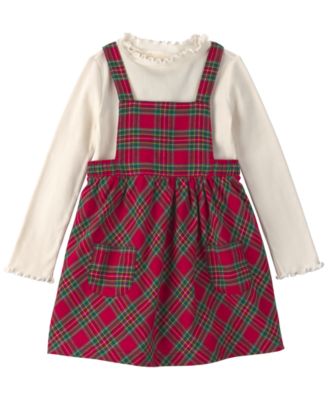 Carter's Toddler Girls' 2T-5T Long-Sleeve Top and Plaid Pinafore Dress, 2-Piece Set