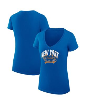 Женская футболка G-III 4Her by Carl Banks New York Knicks Super-Slim Fit Lightweight Filigree Logo V-Neck Blue