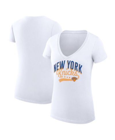 G-III 4Her by Carl Banks Женская футболка G-III 4Her by Carl Banks White New York Knicks Super-Slim Fit Lightweight Filigree Logo V-Neck