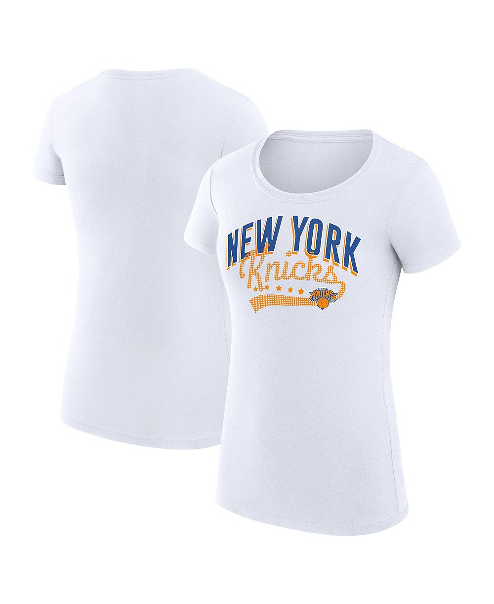 Женская футболка G-III 4Her by Carl Banks White New York Knicks Super-Slim Fit Lightweight Filigree Logo