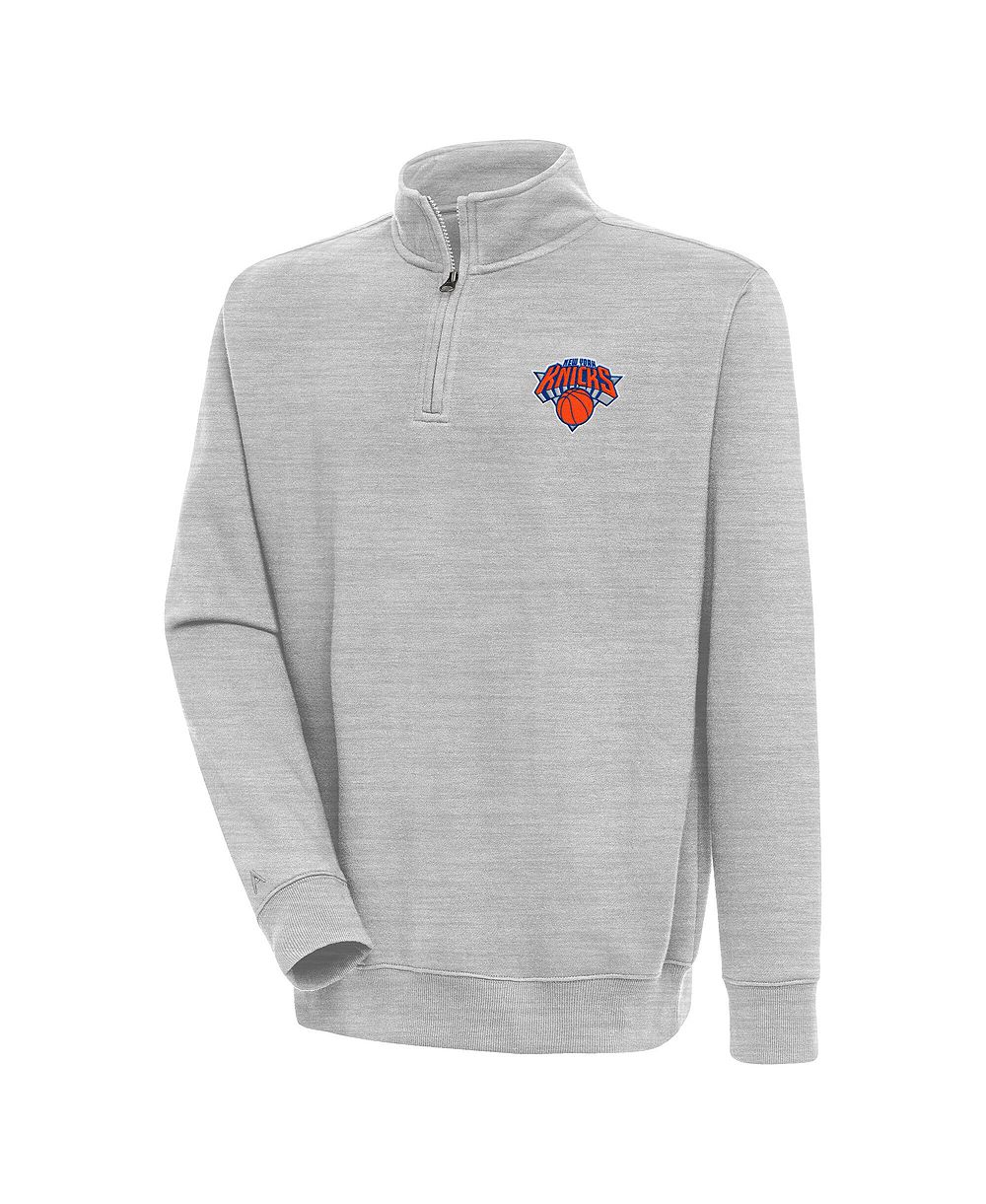 Мужская кофта Antigua Heather Gray New York Knicks Victory Quarter-Zip Pullover Sweatshirt