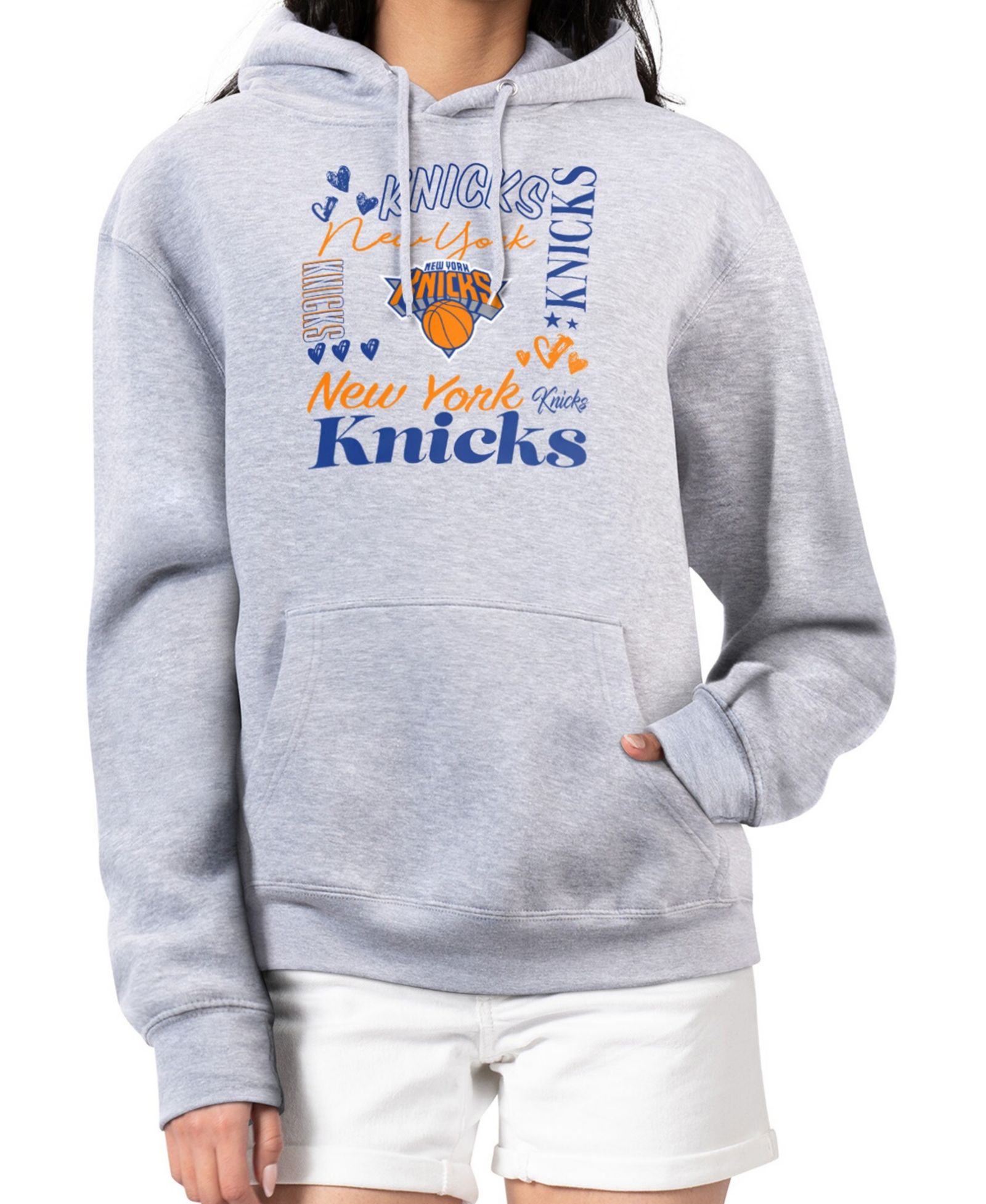 G-III 4Her by Carl Banks Women's Heather Gray New York Knicks Team Collage Graphic Fleece Pullover Hoodie