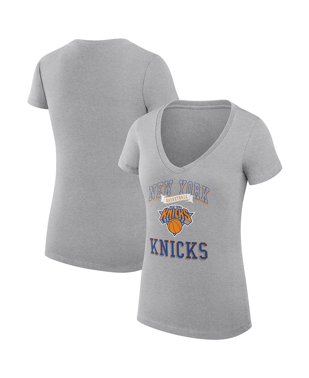 Женская футболка G-III 4Her by Carl Banks Heather Gray New York Knicks Super-Slim Fit Lightweight Team Logo V-Neck