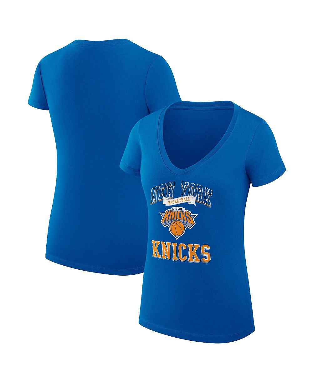 Женская футболка G-III 4Her by Carl Banks Blue New York Knicks Super-Slim Fit Lightweight Team Logo V-Neck
