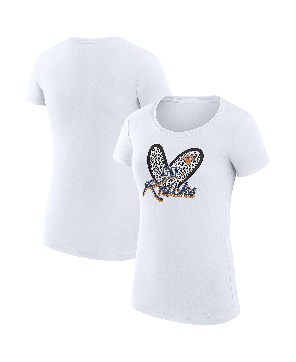 G-III 4Her by Carl Banks Женская футболка Super-Slim Fit Lightweight Leopard Heart White New York Knicks