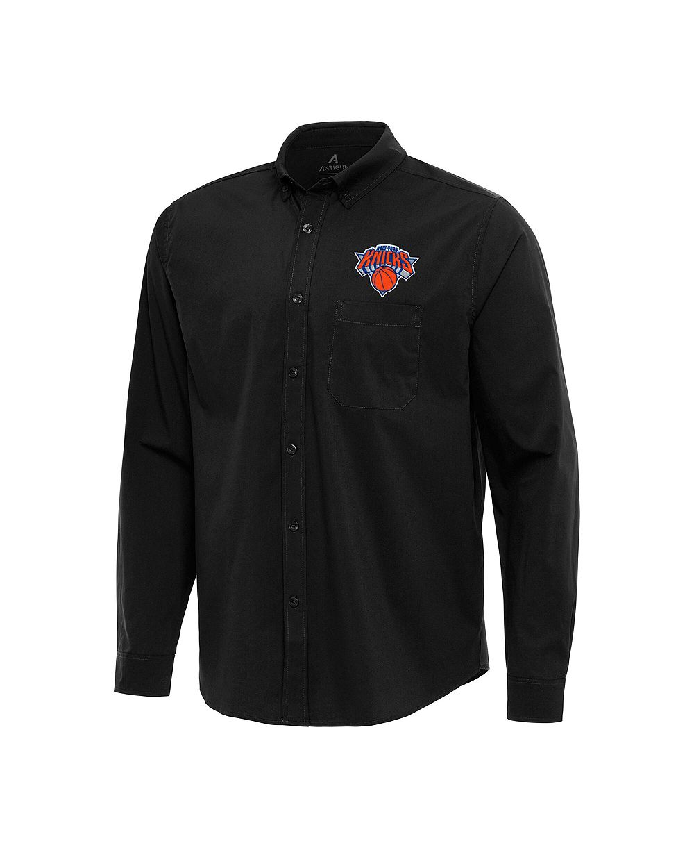 Мужская рубашка на пуговицах Antigua, Black New York Knicks Flight Woven Tri-Blend с длинным рукавом