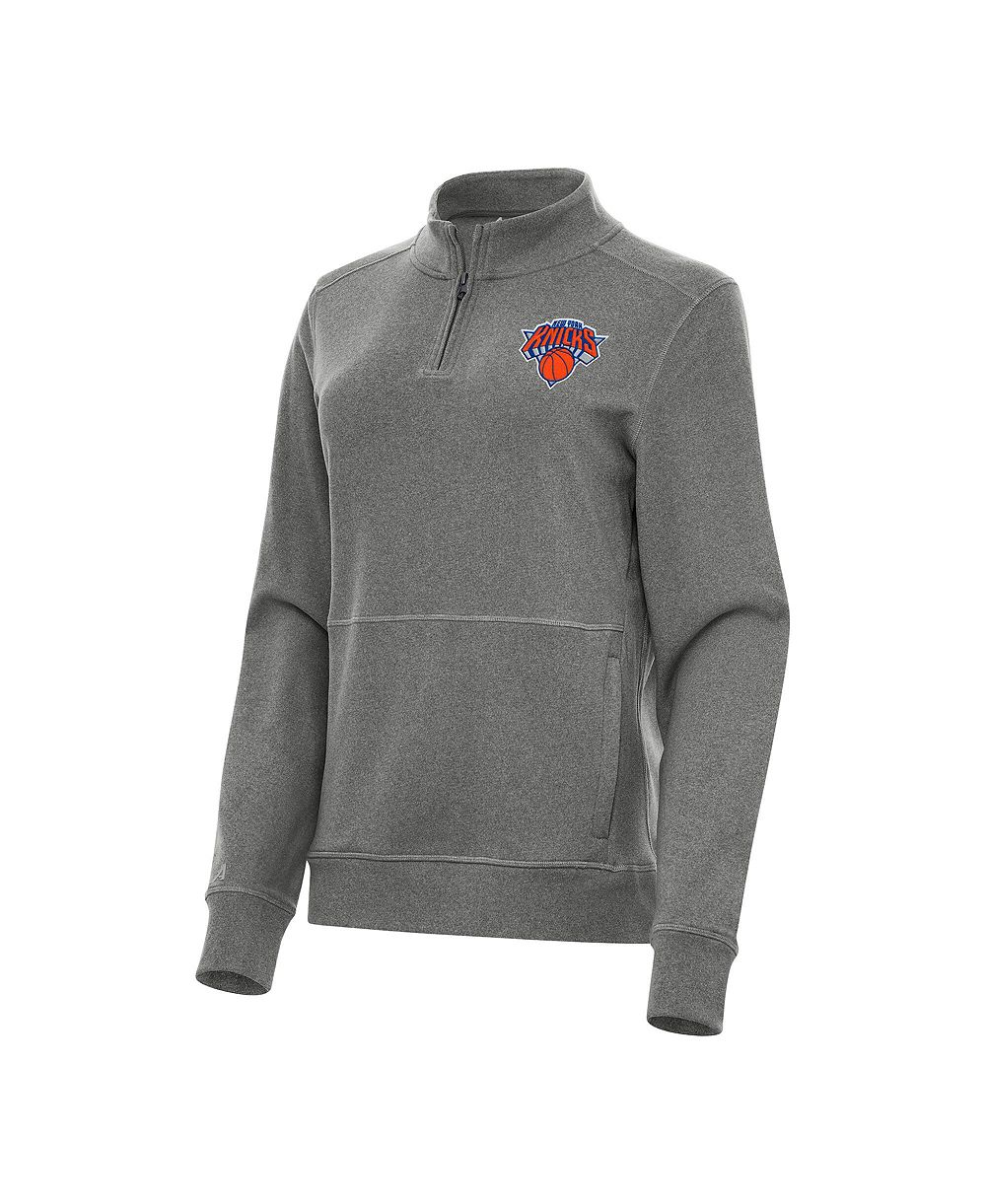 Женская толстовка Antigua Heather Black New York Knicks Crush Quarter-Zip Fleece Sweatshirt