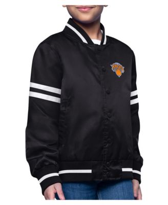 Starter Big Boys and Girls Starter Black New York Knicks Printed Logo Varsity Satin Full-Snap Jacket
