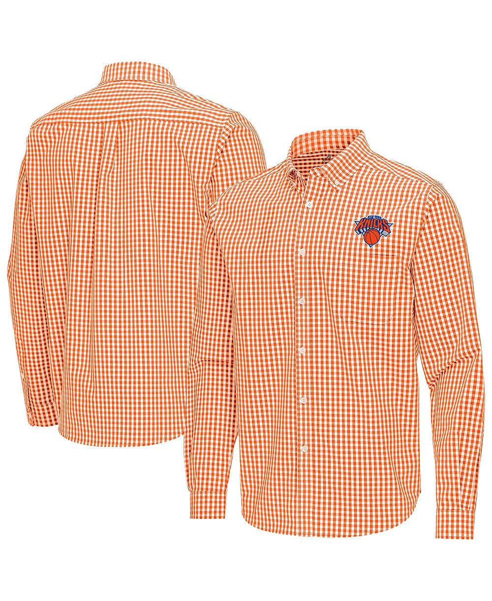 Мужская рубашка Antigua Orange New York Knicks Ellis Woven Tri-Blend Button-Down Shirt