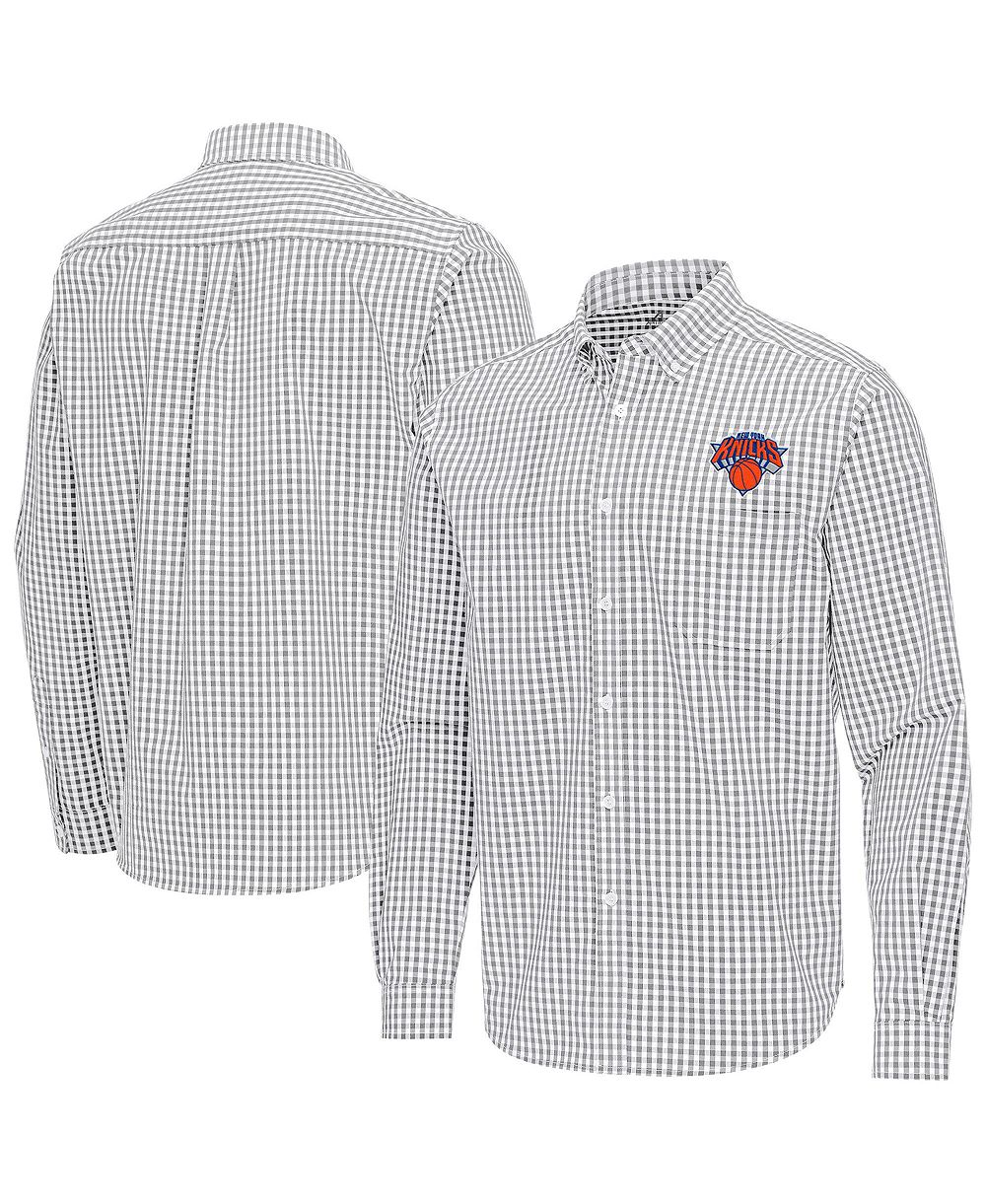 Antigua Men's Gray New York Knicks Ellis Woven Tri-Blend Button-Down Shirt